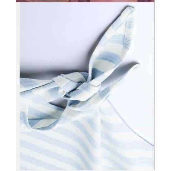 Women Front Knot Striped Top (Blue)