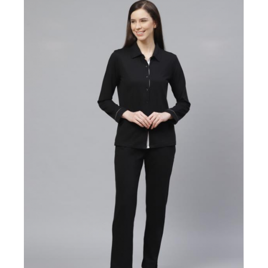 Women Solid Night Suit Black