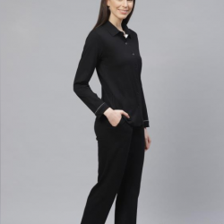 Women Solid Night Suit Black