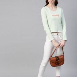 Women Printed Round Neck T-shirt Green