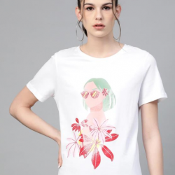 Women Printed Oversize Round Neck T-shirt White