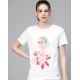 Women Printed Oversize Round Neck T-shirt White