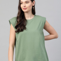 Women Cotton Oversized Top Green