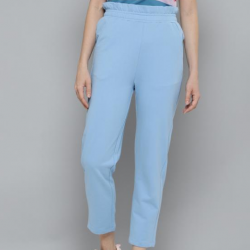 Women Slim Fit Cropped Trousers Blue