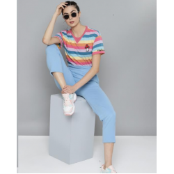 Women Slim Fit Cropped Trousers Blue