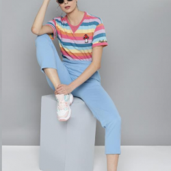 Women Slim Fit Cropped Trousers Blue