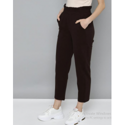 Women Slim Fit Cropped Trousers Dark Maroon