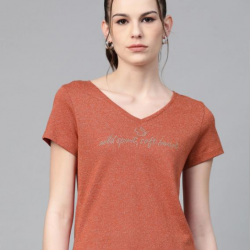 Women V-Neck T-shirt Rust