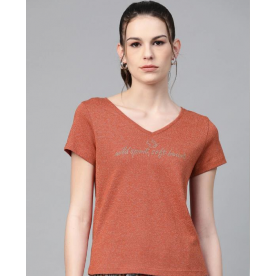 Women V-Neck T-shirt Rust