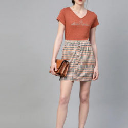 Women V-Neck T-shirt Rust