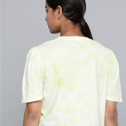 Women Dyed Round Neck T-shirt Yellow