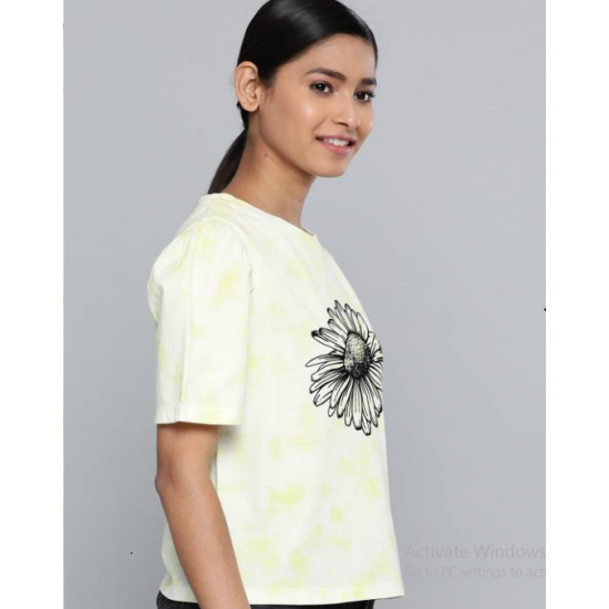Women Dyed Round Neck T-shirt Yellow