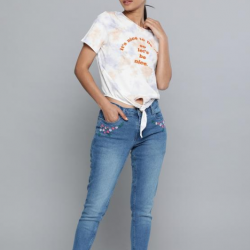 Dyed Front Knot Crop Top Orange 