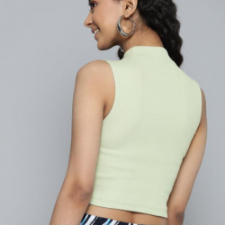 Women Ribbed Crop Top Green