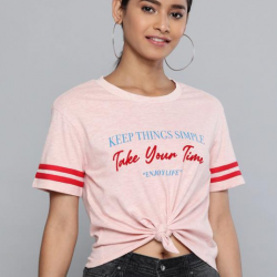 Printed Front Knot Crop Top Pink