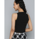Women Ribbed Fitted Cut-Out Crop Top Black