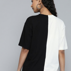 Women Colourblocked Round Neck T-shirt Black