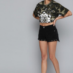 Women Camouflage Print Cropped T-shirt