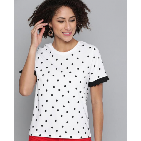 Women Polka Dots Print T-shirt White