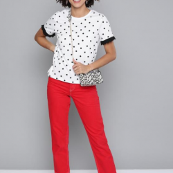Women Polka Dots Print T-shirt White