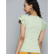 Women Flutter Sleeves Ribbed Fitted Top Green