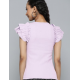 Women Flutter Sleeves Ribbed Fitted Top Lvn