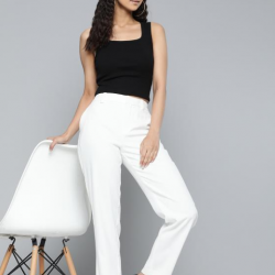 Women Ribbed Fitted Crop Top Black