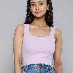 Women Ribbed Fitted Crop Top Lvn