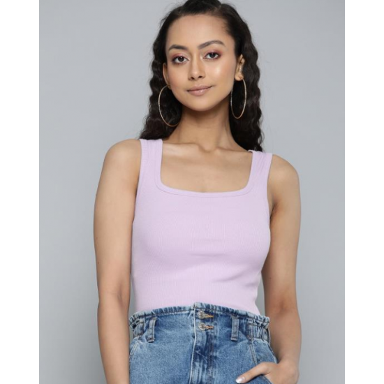 Women Ribbed Fitted Crop Top Lvn
