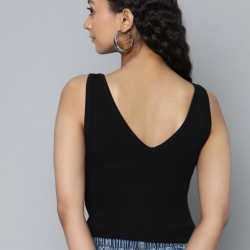 Women Ribbed Fitted Crop Top  Black