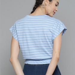 Women Striped Blouson Top Pur