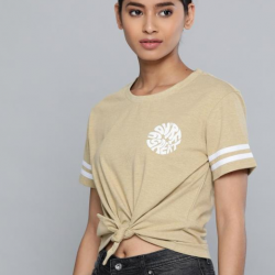 Women Front Knot Crop Top Beige