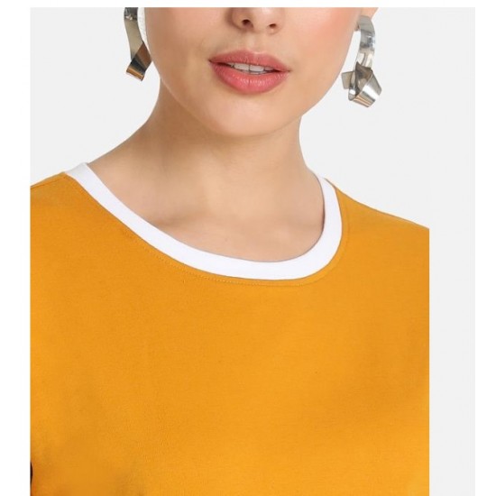 Women's Solid Ringer T-shirt (Yellow)