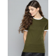 Women's Solid Ringer T-Shirt  (Olive)