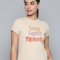 Women Printed T-Shirt (Beige)