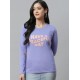 Women Printed Round Neck Full T-Shirt (Purple)