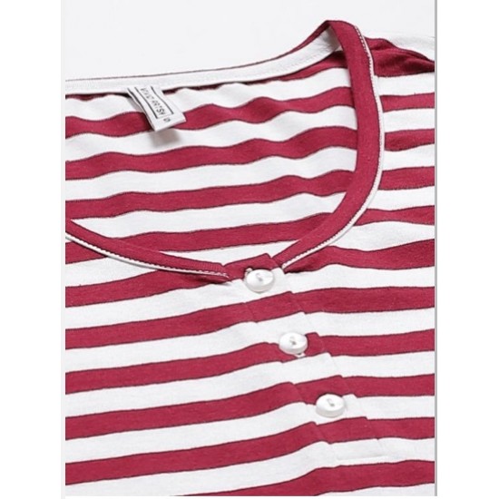 Women Striped Round Neck Full T-shirt 